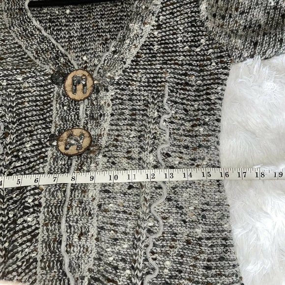 BCBGMaxazria Long Cardigan Sweater LARGE Two Button Gray Textured Alpaca Mohair - Picture 8 of 12
